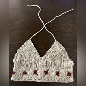 Crochet Halter Top - Cream and Purple